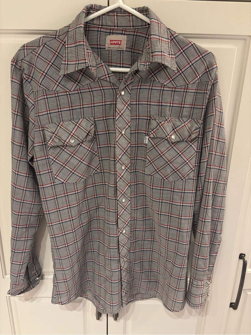 Vintage 80s Levi’s Western Plaid Pearl Snap Shirt Made in Canada Men’s M